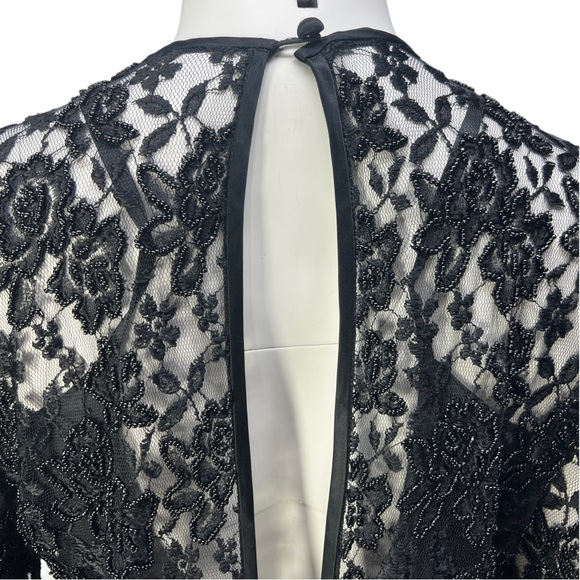 VTG 90's NANCY JOHNSON Black L/S Beaded Pleated Gothic Dress w/ Under Dress Sz 8 - Picture 8 of 16